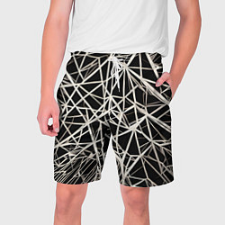 Шорты на шнурке мужские Белые хаотичные линии на чёрном фоне, цвет: 3D-принт