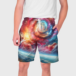 Шорты на шнурке мужские Полёт к далёкой галактике - неоновый космос, цвет: 3D-принт
