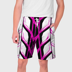 Шорты на шнурке мужские Чёрно-розовые полосы на белом фоне, цвет: 3D-принт