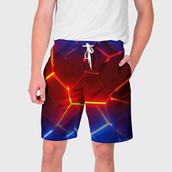 Шорты на шнурке мужские Светящиеся лавой неоновые плиты в разломе, цвет: 3D-принт