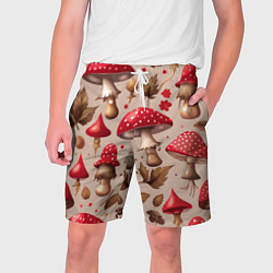 Шорты на шнурке мужские Грибные шляпки мухоморов, цвет: 3D-принт