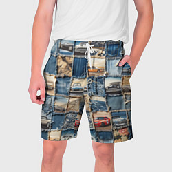 Шорты на шнурке мужские Пэчворк с автомобилями, цвет: 3D-принт