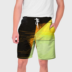 Шорты на шнурке мужские Горизонтальные полосы на чёрно-жёлтом фоне, цвет: 3D-принт