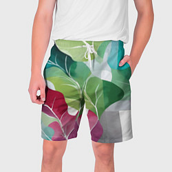 Мужские шорты Акварельные листья и полоски