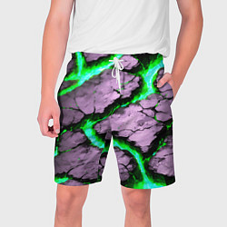Шорты на шнурке мужские Треснувший камень зелёный, цвет: 3D-принт