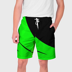 Шорты на шнурке мужские Чёрный с зелёным двуцветный, цвет: 3D-принт