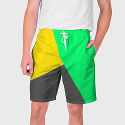 Шорты на шнурке мужские Жёлто-серо-зелёный трёхцветный, цвет: 3D-принт