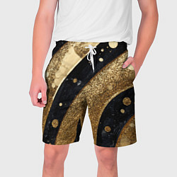 Шорты на шнурке мужские Выпуклая золотая текстура на черном, цвет: 3D-принт