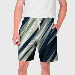 Шорты на шнурке мужские Синий с оливковым диагональные полосы, цвет: 3D-принт