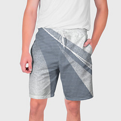 Шорты на шнурке мужские Светлый серо-голубой текстурированный с полосой, цвет: 3D-принт