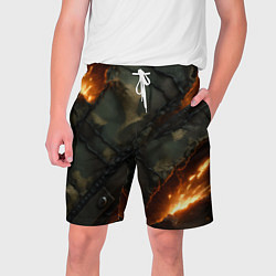 Мужские шорты Разорванный камуфляж с огнем