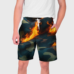 Шорты на шнурке мужские Огонь на камуфляжной ткани, цвет: 3D-принт