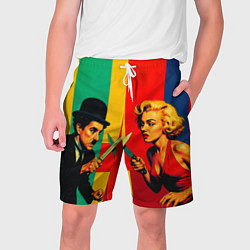 Шорты на шнурке мужские Чарли Чаплин против Мэрилин Монро поп-арт, цвет: 3D-принт