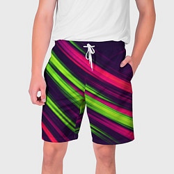 Шорты на шнурке мужские Фиолетово-зеленые линии, цвет: 3D-принт