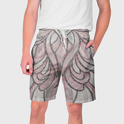Шорты на шнурке мужские Нежно розовый орнамент из перьев, цвет: 3D-принт