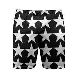 Шорты спортивные мужские Белые звёзды на чёрном фоне, цвет: 3D-принт