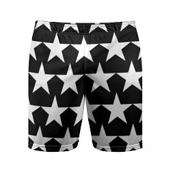 Шорты спортивные мужские Белые звёзды на чёрном фоне 2, цвет: 3D-принт