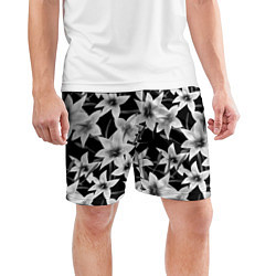 Шорты спортивные мужские Лилии черно-белые, цвет: 3D-принт — фото 2