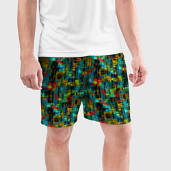 Шорты спортивные мужские Разноцветные штрихи на бирюзе, цвет: 3D-принт — фото 2