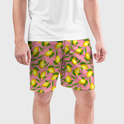 Шорты спортивные мужские Лимоны паттерн, цвет: 3D-принт — фото 2