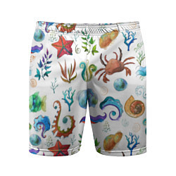 Мужские спортивные шорты Морской паттерн с крабами и водорослями