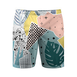 Шорты спортивные мужские Абстрактный узор с пальмовыми листами и геометрией, цвет: 3D-принт