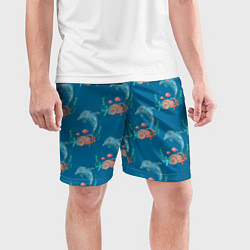 Шорты спортивные мужские Дельфины Море паттерн, цвет: 3D-принт — фото 2