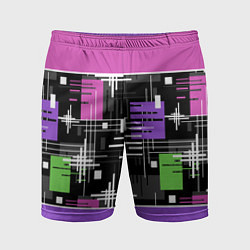 Шорты спортивные мужские Розово-фиолетовый геометрические фигуры и полосы, цвет: 3D-принт