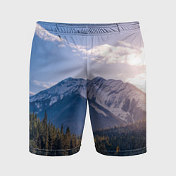 Шорты спортивные мужские Горы Лес Солнце, цвет: 3D-принт