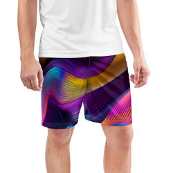 Шорты спортивные мужские Абстрактная волновая композиция Неоновые полосы Ab, цвет: 3D-принт — фото 2