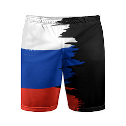 Мужские спортивные шорты Российский триколор на темном фоне