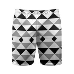 Шорты спортивные мужские Черно-белый геометрический узор треугольники, цвет: 3D-принт