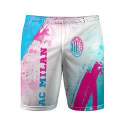 Мужские спортивные шорты AC Milan neon gradient style: символ и надпись вер