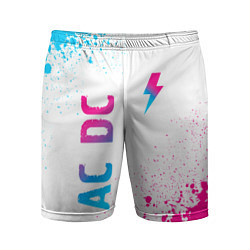 Мужские спортивные шорты AC DC neon gradient style: символ и надпись вертик
