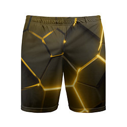Шорты спортивные мужские Золотые неоновые геометрические плиты, цвет: 3D-принт