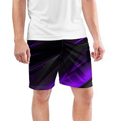 Шорты спортивные мужские Черно-фиолетовая геометрическая абстракция, цвет: 3D-принт — фото 2
