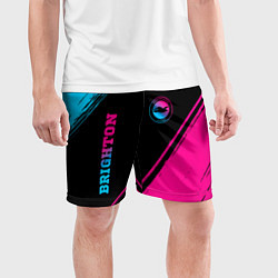 Шорты спортивные мужские Brighton - neon gradient: символ и надпись вертика, цвет: 3D-принт — фото 2
