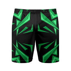 Мужские спортивные шорты Фигуры зеленого цвета на черном фоне geometry