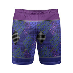 Шорты спортивные мужские Combined burgundy-blue pattern with patchwork, цвет: 3D-принт