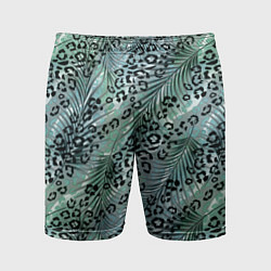 Мужские спортивные шорты Листья пальмы на леопардовом серо - зеленом фоне