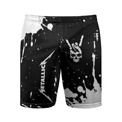 Шорты спортивные мужские Metallica и рок символ на темном фоне, цвет: 3D-принт