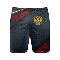 Мужские спортивные шорты Герб России черно-красный камуфляж