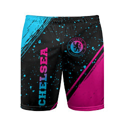 Мужские спортивные шорты Chelsea - neon gradient: надпись, символ
