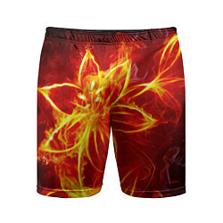 Шорты спортивные мужские Цветок из огня на чёрном фоне, цвет: 3D-принт