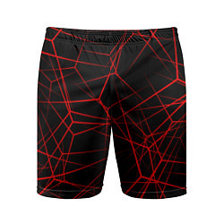 Шорты спортивные мужские Красные линии на черном фоне, цвет: 3D-принт