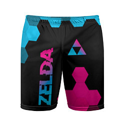 Шорты спортивные мужские Zelda - neon gradient: надпись, символ, цвет: 3D-принт