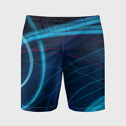 Шорты спортивные мужские Синие абстрактные линии в темноте, цвет: 3D-принт