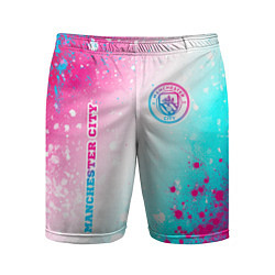 Мужские спортивные шорты Manchester City neon gradient style: надпись, симв