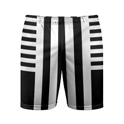 Шорты спортивные мужские Черно белый узор в полоску, цвет: 3D-принт