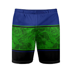 Шорты спортивные мужские Синие, неоновые зеленые мраморные и черные полосы, цвет: 3D-принт